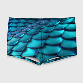 Мужские купальные плавки 3D с принтом Чешуя бирюзовая металлик в Курске, Полиэстер 85%, Спандекс 15% |  | 