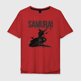 Мужская футболка хлопок Oversize с принтом Японский боевой самурай в Петрозаводске, 100% хлопок | свободный крой, круглый ворот, “спинка” длиннее передней части | 
