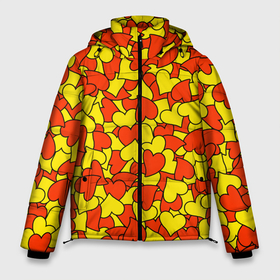 Мужская зимняя куртка 3D с принтом Красно желтые сердца в Курске, верх — 100% полиэстер; подкладка — 100% полиэстер; утеплитель — 100% полиэстер | длина ниже бедра, свободный силуэт Оверсайз. Есть воротник-стойка, отстегивающийся капюшон и ветрозащитная планка. 

Боковые карманы с листочкой на кнопках и внутренний карман на молнии. | Тематика изображения на принте: 
