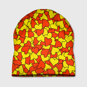Шапка 3D с принтом Красно желтые сердца , 100% полиэстер | универсальный размер, печать по всей поверхности изделия | 