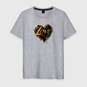 Мужская футболка хлопок с принтом Любовь на День Святого Валентина, черный и золотой в Екатеринбурге, 100% хлопок | прямой крой, круглый вырез горловины, длина до линии бедер, слегка спущенное плечо. | 