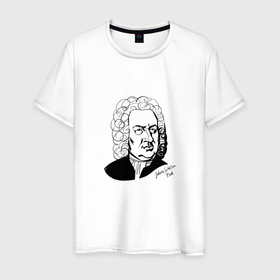 Мужская футболка хлопок с принтом Иоганн Себастьян Бах в Курске, 100% хлопок | прямой крой, круглый вырез горловины, длина до линии бедер, слегка спущенное плечо. | 