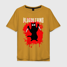 Мужская футболка хлопок Oversize с принтом Кровавый кошачий ужас в Тюмени, 100% хлопок | свободный крой, круглый ворот, “спинка” длиннее передней части | 