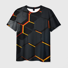 Мужская футболка 3D с принтом Плиты стиль соты киберпанк в Екатеринбурге, 100% полиэфир | прямой крой, круглый вырез горловины, длина до линии бедер | 