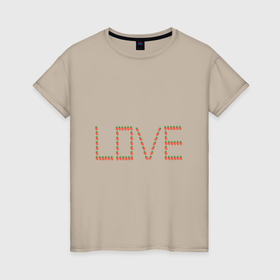 Женская футболка хлопок с принтом Слово любовь по английски из клубники в Тюмени, 100% хлопок | прямой крой, круглый вырез горловины, длина до линии бедер, слегка спущенное плечо | 