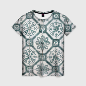 Женская футболка 3D с принтом Серый паттерн из листьев, геометрии и кристаллов в Тюмени, 100% полиэфир ( синтетическое хлопкоподобное полотно) | прямой крой, круглый вырез горловины, длина до линии бедер | 