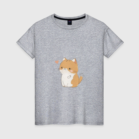 Женская футболка хлопок с принтом Милый котик любви , 100% хлопок | прямой крой, круглый вырез горловины, длина до линии бедер, слегка спущенное плечо | 