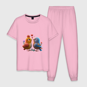 Мужская пижама хлопок с принтом Птички в любви , 100% хлопок | брюки и футболка прямого кроя, без карманов, на брюках мягкая резинка на поясе и по низу штанин
 | 