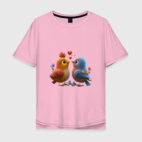 Мужская футболка хлопок Oversize с принтом Птички в любви , 100% хлопок | свободный крой, круглый ворот, “спинка” длиннее передней части | 