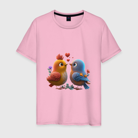 Мужская футболка хлопок с принтом Птички в любви , 100% хлопок | прямой крой, круглый вырез горловины, длина до линии бедер, слегка спущенное плечо. | 