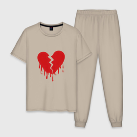 Мужская пижама хлопок с принтом Большое разбитое сердце в Белгороде, 100% хлопок | брюки и футболка прямого кроя, без карманов, на брюках мягкая резинка на поясе и по низу штанин
 | 