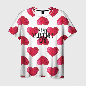 Мужская футболка 3D с принтом Сердца из краски   паттерн на день святого валентина в Тюмени, 100% полиэфир | прямой крой, круглый вырез горловины, длина до линии бедер | 