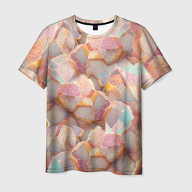 Мужская футболка 3D с принтом Текстура розового мрамора на камнях в Екатеринбурге, 100% полиэфир | прямой крой, круглый вырез горловины, длина до линии бедер | 