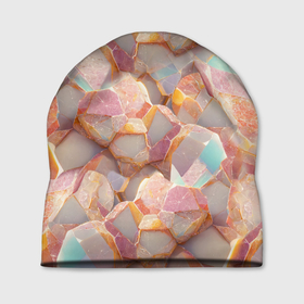Шапка 3D с принтом Текстура розового мрамора на камнях в Кировске, 100% полиэстер | универсальный размер, печать по всей поверхности изделия | 