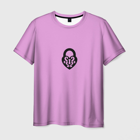 Мужская футболка 3D с принтом Замочек к ключику розовый в Петрозаводске, 100% полиэфир | прямой крой, круглый вырез горловины, длина до линии бедер | Тематика изображения на принте: 