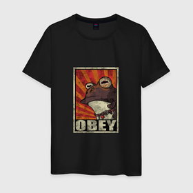 Мужская футболка хлопок с принтом Obey frog в Белгороде, 100% хлопок | прямой крой, круглый вырез горловины, длина до линии бедер, слегка спущенное плечо. | 