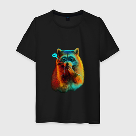 Мужская футболка хлопок с принтом Ooops raccoon в Санкт-Петербурге, 100% хлопок | прямой крой, круглый вырез горловины, длина до линии бедер, слегка спущенное плечо. | 