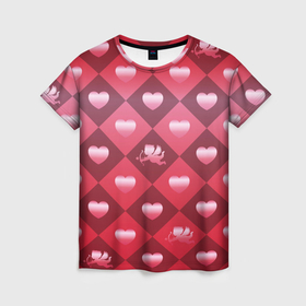 Женская футболка 3D с принтом фон День святого валентина в Тюмени, 100% полиэфир ( синтетическое хлопкоподобное полотно) | прямой крой, круглый вырез горловины, длина до линии бедер | 
