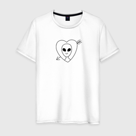 Мужская футболка хлопок с принтом Сердце с инопланитянином в Кировске, 100% хлопок | прямой крой, круглый вырез горловины, длина до линии бедер, слегка спущенное плечо. | 