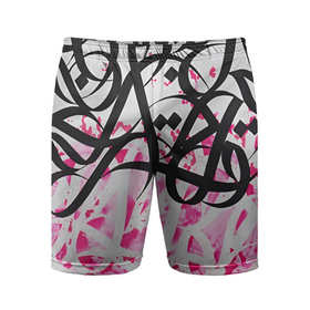 Мужские шорты спортивные с принтом Черно розовая каллиграфия в Санкт-Петербурге,  |  | 