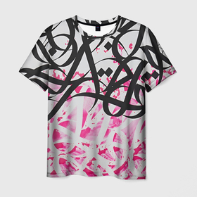 Мужская футболка 3D с принтом Черно розовая каллиграфия в Курске, 100% полиэфир | прямой крой, круглый вырез горловины, длина до линии бедер | 