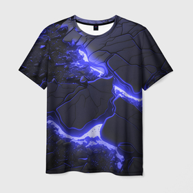 Мужская футболка 3D с принтом Красивая синяя неоновая лава в Белгороде, 100% полиэфир | прямой крой, круглый вырез горловины, длина до линии бедер | 