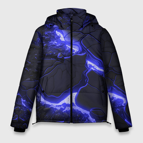 Мужская зимняя куртка 3D с принтом Красивая синяя неоновая лава в Новосибирске, верх — 100% полиэстер; подкладка — 100% полиэстер; утеплитель — 100% полиэстер | длина ниже бедра, свободный силуэт Оверсайз. Есть воротник-стойка, отстегивающийся капюшон и ветрозащитная планка. 

Боковые карманы с листочкой на кнопках и внутренний карман на молнии. | 