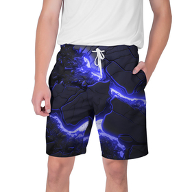Мужские шорты 3D с принтом Красивая синяя неоновая лава ,  полиэстер 100% | прямой крой, два кармана без застежек по бокам. Мягкая трикотажная резинка на поясе, внутри которой широкие завязки. Длина чуть выше колен | 