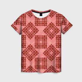 Женская футболка 3D с принтом Квадратный орнамент в Курске, 100% полиэфир ( синтетическое хлопкоподобное полотно) | прямой крой, круглый вырез горловины, длина до линии бедер | 