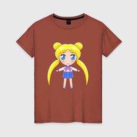 Женская футболка хлопок с принтом Sailor moon chibi , 100% хлопок | прямой крой, круглый вырез горловины, длина до линии бедер, слегка спущенное плечо | 