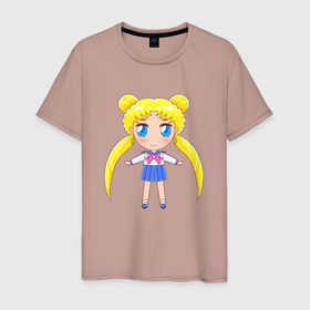 Мужская футболка хлопок с принтом Sailor moon chibi в Белгороде, 100% хлопок | прямой крой, круглый вырез горловины, длина до линии бедер, слегка спущенное плечо. | Тематика изображения на принте: 