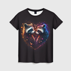 Женская футболка 3D с принтом Пара влюбленных енотов в Санкт-Петербурге, 100% полиэфир ( синтетическое хлопкоподобное полотно) | прямой крой, круглый вырез горловины, длина до линии бедер | Тематика изображения на принте: 