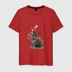Мужская футболка хлопок с принтом Bubble rabbit в Курске, 100% хлопок | прямой крой, круглый вырез горловины, длина до линии бедер, слегка спущенное плечо. | 