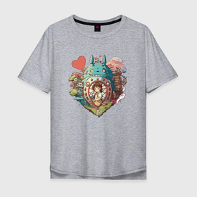 Мужская футболка хлопок Oversize с принтом Арт сердце в стиле Студии Гибли , 100% хлопок | свободный крой, круглый ворот, “спинка” длиннее передней части | Тематика изображения на принте: 