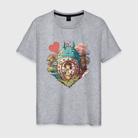 Мужская футболка хлопок с принтом Арт сердце в стиле Студии Гибли , 100% хлопок | прямой крой, круглый вырез горловины, длина до линии бедер, слегка спущенное плечо. | 