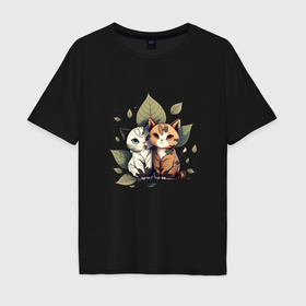 Мужская футболка хлопок Oversize с принтом Лесные котята из аниме в Курске, 100% хлопок | свободный крой, круглый ворот, “спинка” длиннее передней части | 