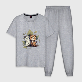 Мужская пижама хлопок с принтом Лесные котята из аниме в Курске, 100% хлопок | брюки и футболка прямого кроя, без карманов, на брюках мягкая резинка на поясе и по низу штанин
 | 