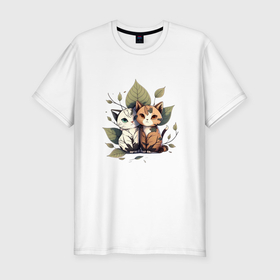 Мужская футболка хлопок Slim с принтом Лесные котята из аниме в Курске, 92% хлопок, 8% лайкра | приталенный силуэт, круглый вырез ворота, длина до линии бедра, короткий рукав | 