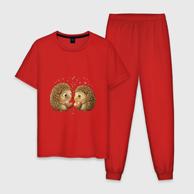 Мужская пижама хлопок с принтом Два влюбленных ежика , 100% хлопок | брюки и футболка прямого кроя, без карманов, на брюках мягкая резинка на поясе и по низу штанин
 | 