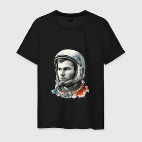 Мужская футболка хлопок с принтом Юрий Гагарин в современном стиле в Курске, 100% хлопок | прямой крой, круглый вырез горловины, длина до линии бедер, слегка спущенное плечо. | 