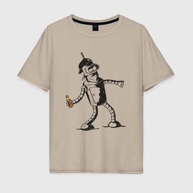 Мужская футболка хлопок Oversize с принтом Бендер граффити в Кировске, 100% хлопок | свободный крой, круглый ворот, “спинка” длиннее передней части | Тематика изображения на принте: 