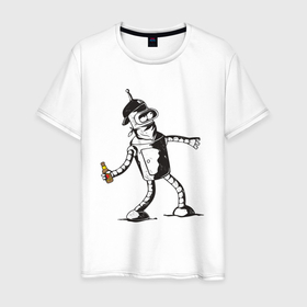 Мужская футболка хлопок с принтом Бендер граффити в Кировске, 100% хлопок | прямой крой, круглый вырез горловины, длина до линии бедер, слегка спущенное плечо. | 