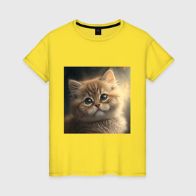 Женская футболка хлопок с принтом Няшный котёнок в Тюмени, 100% хлопок | прямой крой, круглый вырез горловины, длина до линии бедер, слегка спущенное плечо | 