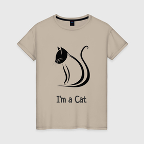 Женская футболка хлопок с принтом Я Кошка графика в Санкт-Петербурге, 100% хлопок | прямой крой, круглый вырез горловины, длина до линии бедер, слегка спущенное плечо | 