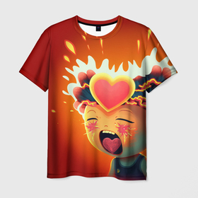 Мужская футболка 3D с принтом Сгораю от любви в Кировске, 100% полиэфир | прямой крой, круглый вырез горловины, длина до линии бедер | 
