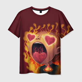Мужская футболка 3D с принтом Сгорая от любви в Кировске, 100% полиэфир | прямой крой, круглый вырез горловины, длина до линии бедер | 