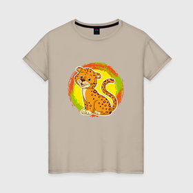 Женская футболка хлопок с принтом Мультяшный ягуар в Кировске, 100% хлопок | прямой крой, круглый вырез горловины, длина до линии бедер, слегка спущенное плечо | 