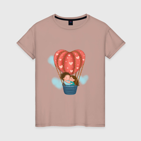 Женская футболка хлопок с принтом Влюбленные на воздушном шаре в Санкт-Петербурге, 100% хлопок | прямой крой, круглый вырез горловины, длина до линии бедер, слегка спущенное плечо | 