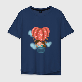 Мужская футболка хлопок Oversize с принтом Влюбленные на воздушном шаре в Белгороде, 100% хлопок | свободный крой, круглый ворот, “спинка” длиннее передней части | Тематика изображения на принте: 