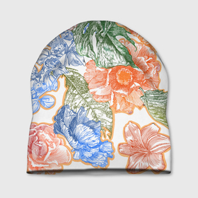 Шапка 3D с принтом Гигантские цветы и сухоцветы графика в Петрозаводске, 100% полиэстер | универсальный размер, печать по всей поверхности изделия | 